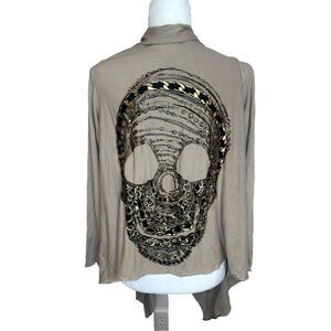 Lauren Moshi Beverly Hills Chain Skull Graphic Open Cardigan Small Grunge
